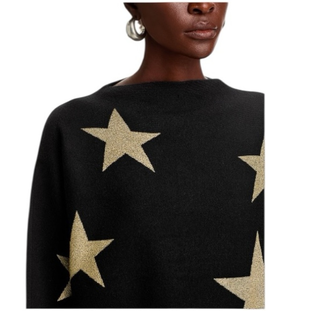Sioni Star Print High Neck Dolma Sleeve Sweater in Black Size Medium - Picture 4 of 10